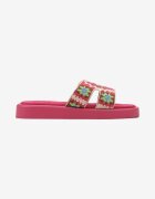  Papuci Fucsia Decorate cu curea în stil Boho cu branț din ecosuède Berdabia