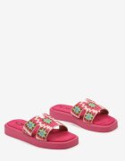  Papuci Fucsia Decorate cu curea în stil Boho cu branț din ecosuède Berdabia