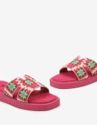  Papuci Fucsia Decorate cu curea în stil Boho cu branț din ecosuède Berdabia