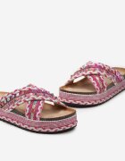  Papuci Fucsia Decorați cu Ață Colorată Zirconii și Sclipici pe Talpă Groasă Adanrie