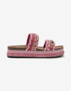  Papuci Fucsia din Piele Ecologică cu Ținte Bogat Decorate cu Zirconii și Sclipici Obiuma
