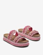  Papuci Fucsia din Piele Ecologică cu Ținte Bogat Decorate cu Zirconii și Sclipici Obiuma