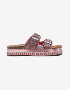  Papuci Fucsia pe Talpă Groasă Decorate cu Model Boho cu Zirconii și Catarame Meepka
