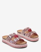  Papuci Fucsia pe Talpă Groasă Decorate cu Model Boho cu Zirconii și Catarame Meepka