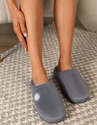  Papuci Gri cu Talpă Plată Decorați cu Blană de Miel Mairelle