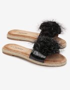  Papuci Negri cu Talpă din Sfoară cu Floare Decorativă Minera