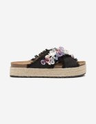  Papuci Negri pe Platformă în Stil Boho cu Aplicații și Împletitură Rissona