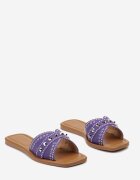  Papuci Plati Violet cu vârful pătrat și ornamente metalice Yalenna