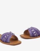  Papuci Plati Violet cu vârful pătrat și ornamente metalice Yalenna