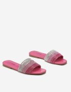  Papuci Roz din piele ecologică cu dungi cu zirconii Stellema