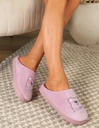 Papuci roz slip-on cu finisaj din velur și aplicație decorativă Naorise