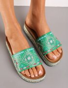  Papuci Verde Boho pe Platformă Joasă Decorate cu Împletitură și Zirconii Giratsa