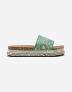  Papuci Verde Boho pe Platformă Joasă Decorate cu Împletitură și Zirconii Giratsa