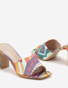  Papuci Verde-Portocalii slip-on Boho pe toc bloc Ulvetta