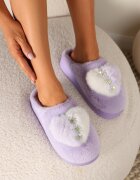  Papuci violet deschis pe platformă decorate cu zirconii și o inimioară Laonaya