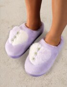  Papuci violet deschis pe platformă decorate cu zirconii și o inimioară Laonaya