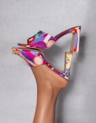  Papuci violet din satin cu model abstract pe toc înalt Satella