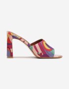  Papuci violet din satin cu model abstract pe toc înalt Satella