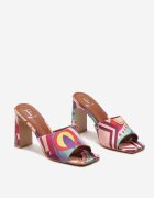  Papuci violet din satin cu model abstract pe toc înalt Satella