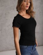 peigile T-shirt din bumbac cu croială clasică și decolteu rotund Setho Negru