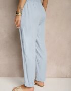 pesail Pantaloni Albaștri deschis cu Bumbac High Waist Decorați cu Legătură Calwia