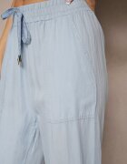 pesail Pantaloni Albaștri deschis cu Bumbac High Waist Decorați cu Legătură Calwia