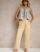 pesail Pantaloni Bej din Bumbac High Waist cu Legătură Tyswia