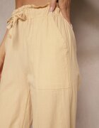 pesail Pantaloni Bej din Bumbac High Waist cu Legătură Tyswia