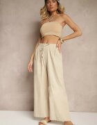 pesail Pantaloni Bej Talie înaltă Largi din bumbac cu cordon în talie cu elastic în talie Yaslio