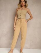 pesail Pantaloni Jogger Bej închis din Bumbac Talie înaltă cu Șnur Xarvania