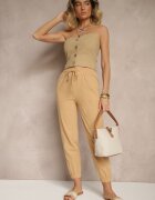 pesail Pantaloni Jogger Bej închis din Bumbac Talie înaltă cu Șnur Xarvania