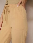 pesail Pantaloni Jogger Bej închis din Bumbac Talie înaltă cu Șnur Xarvania