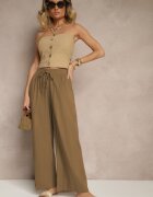 pesail Pantaloni Maro deschis High Waist Largi din bumbac Cu cordon în talie Cu elastic în talie Yaslio