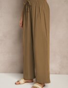 pesail Pantaloni Maro deschis High Waist Largi din bumbac Cu cordon în talie Cu elastic în talie Yaslio