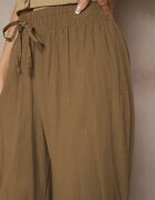pesail Pantaloni Maro deschis High Waist Largi din bumbac Cu cordon în talie Cu elastic în talie Yaslio