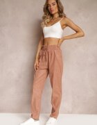 pesail Pantaloni roz închis din bumbac cu elastic în talie Caddilia