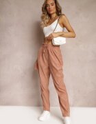 pesail Pantaloni roz închis din bumbac cu elastic în talie Caddilia