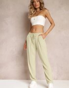 pesail Pantaloni Verde deschis cu elastic în talie și fibră de bambus Ecili