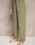 pesail Pantaloni Verde închis din Bumbac Talie înaltă cu Legătură Tyswia
