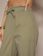 pesail Pantaloni Verde închis din Bumbac Talie înaltă cu Legătură Tyswia
