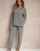  Pijama gri închis din bumbac pantaloni cu elastic în talie și bluză Amiremi