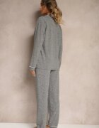  Pijama gri închis din bumbac pantaloni cu elastic în talie și bluză Amiremi