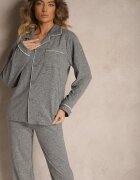  Pijama gri închis din bumbac pantaloni cu elastic în talie și bluză Amiremi
