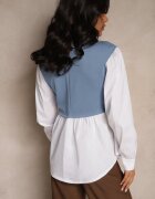pretty Bluză Albastră tip cămașă cu Viscoză cu Croi Evazat și Vestă Cusută Uliadorella