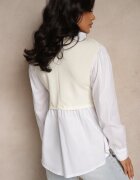 pretty Bluză cămașă bej deschis din vâscoză cu croi evazat cu vestă cusută Uliadorella
