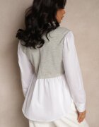 pretty Bluză-Cămașă Gri cu Viscoză cu Croială Cloș cu Vestă Incorporată Uliadorella