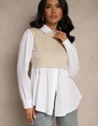 pretty Bluză tip cămașă bej din vâscoză cu croi evazat și vestă cusută Uliadorella