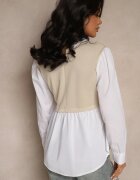 pretty Bluză tip cămașă bej din vâscoză cu croi evazat și vestă cusută Uliadorella