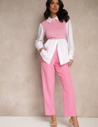 pretty Bluză tip cămașă roz cu viscoză cu croială cloș și cu vestă integrată Uliadorella