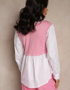 pretty Bluză tip cămașă roz cu viscoză cu croială cloș și cu vestă integrată Uliadorella
